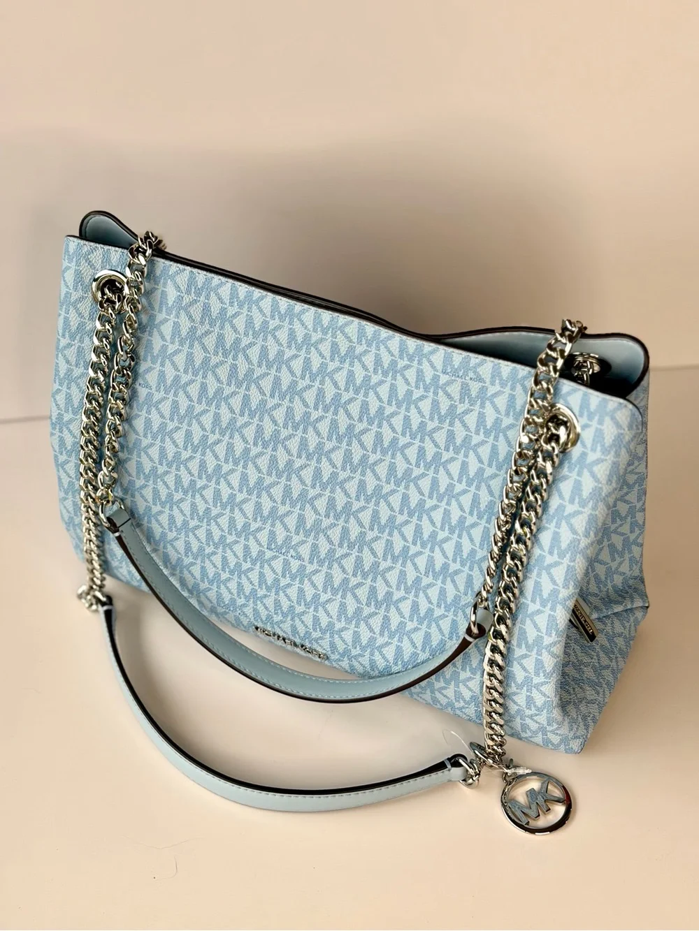 Michael Kors Pale Blue MK Logo Chain Shoulder Bag